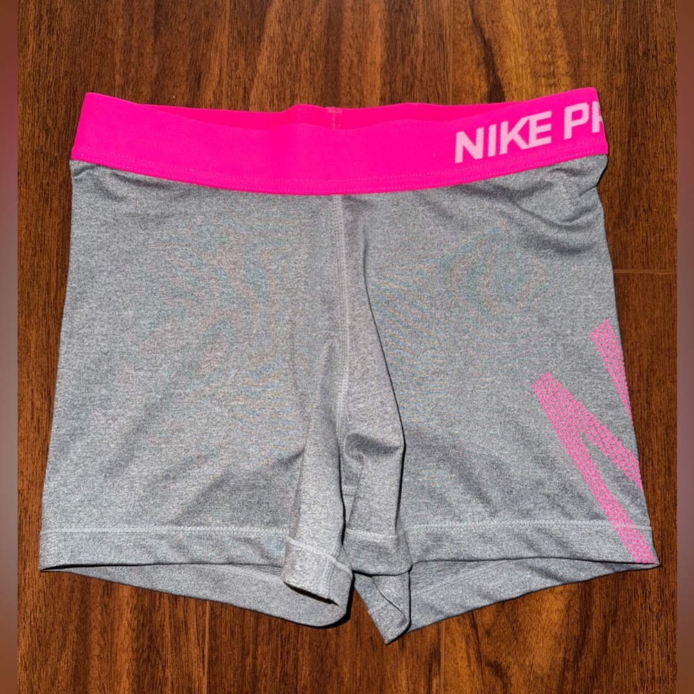 Nike Pro Dri-Fit Compression Shorts Women’s Small Gray Pink Athletic 3” Inseam